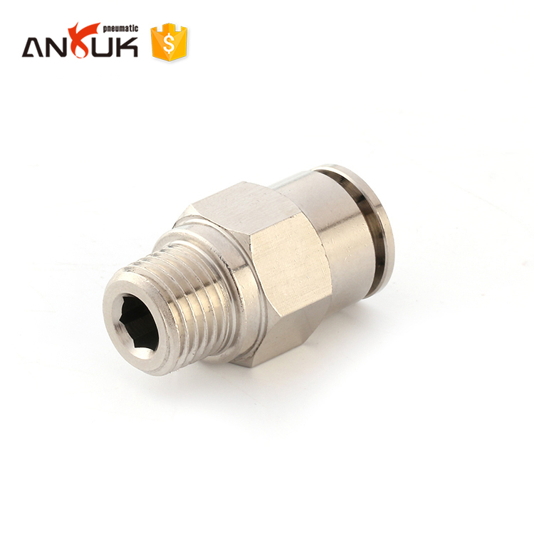 Round metal quick pneumatic connector push in air pipe fitting