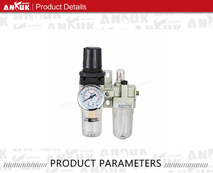 Pneumatic air water oil control valve filter regulator combination and pressure gauges